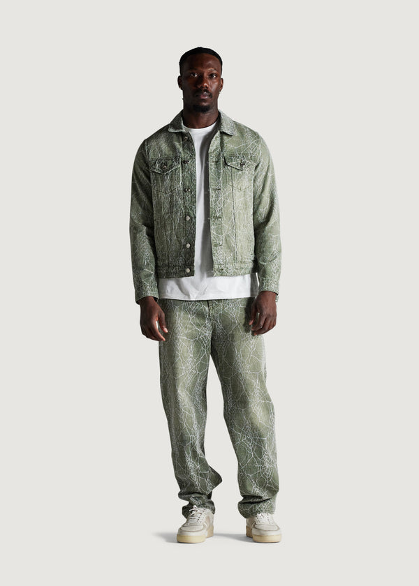 Embellish Spider Denim Jacket (Light Green)