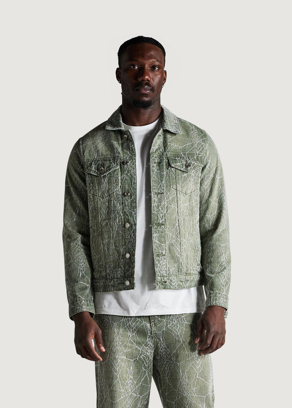 Embellish Spider Denim Jacket (Light Green)