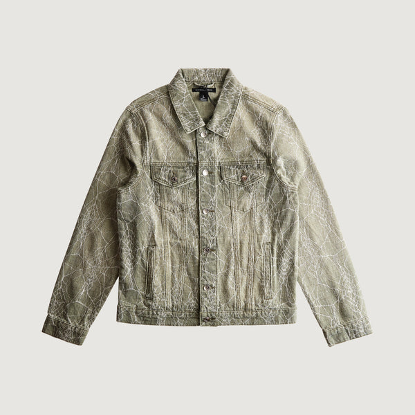 embellish Spider Denim Jacket (Light Green)