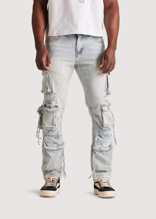 Embellish Squadron Slim Straight Cargo Denim (Light Wash)