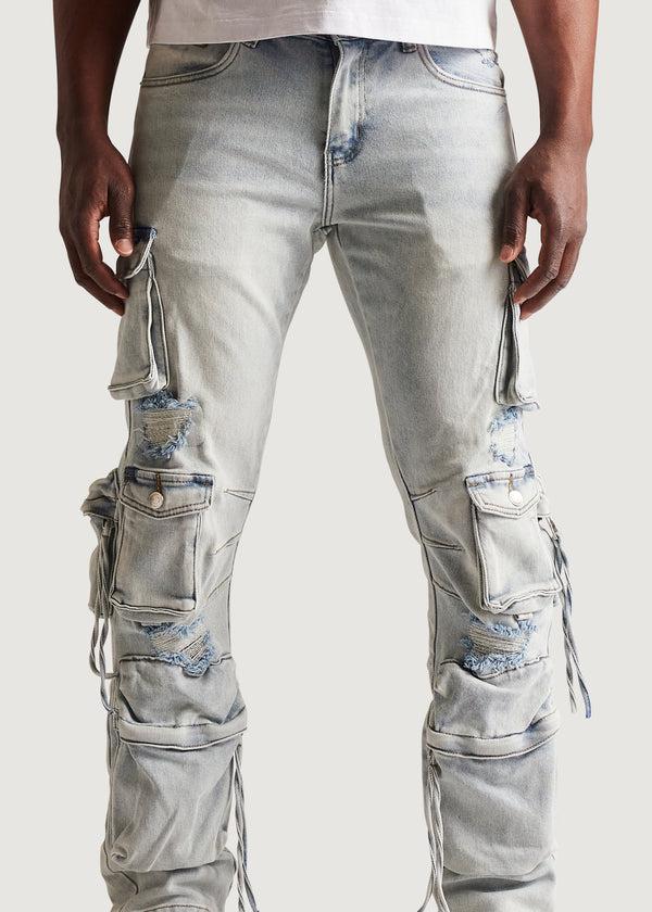 Embellish Squadron Slim Straight Cargo Denim (Light Wash)