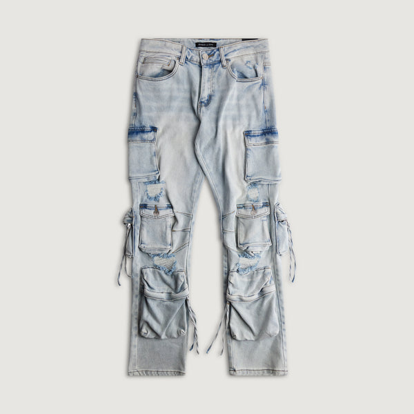 embellish Squadron Slim Straight Cargo Denim (Light Wash)