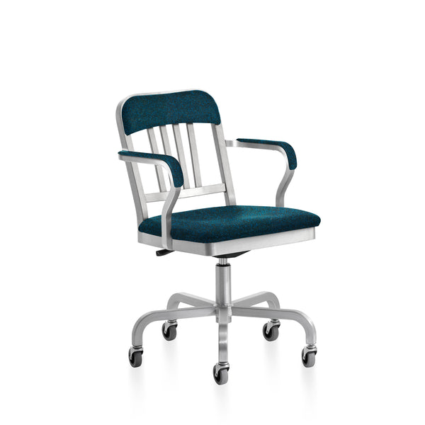 Emeco 1011 Navy Classic Semi-upholstered Swivel Armchair