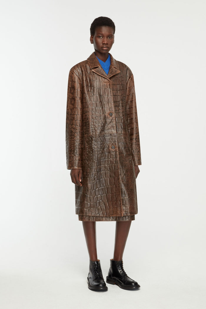 Emilia Wickstead Alfie Coat In Chocolate Embossed Croc Western Leather
