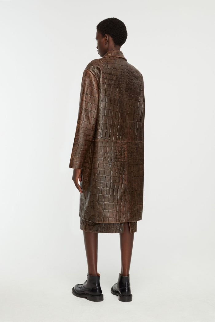 Emilia Wickstead Alfie Coat In Chocolate Embossed Croc Western Leather
