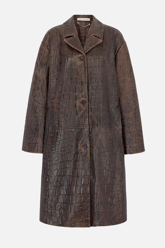 emilia wickstead Alfie Coat In Chocolate Embossed Croc Western Leather