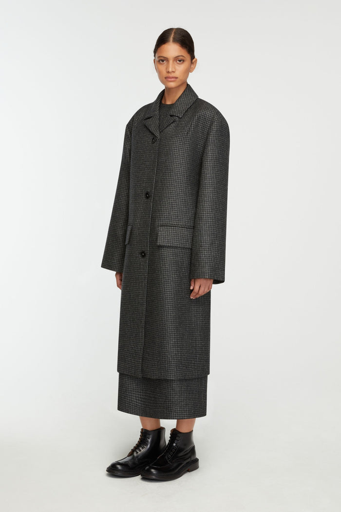 Emilia Wickstead Alfredia Coat In Dark Grey Melange Houndstooth