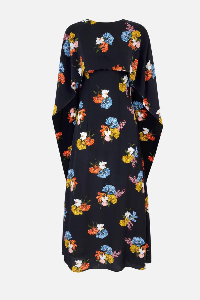 emilia wickstead Alphonse Dress In Retro Bouquet On Black Silk Crepe De Chine Dresses