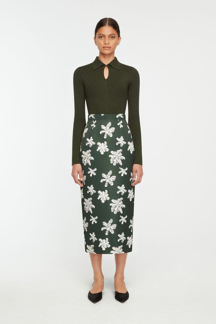 Emilia Wickstead Ambrose Knit In Dark Green Melange Cashfeel