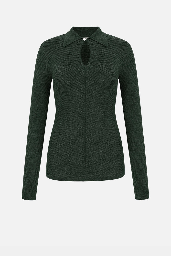 emilia wickstead Ambrose Knit In Dark Green Melange Cashfeel
