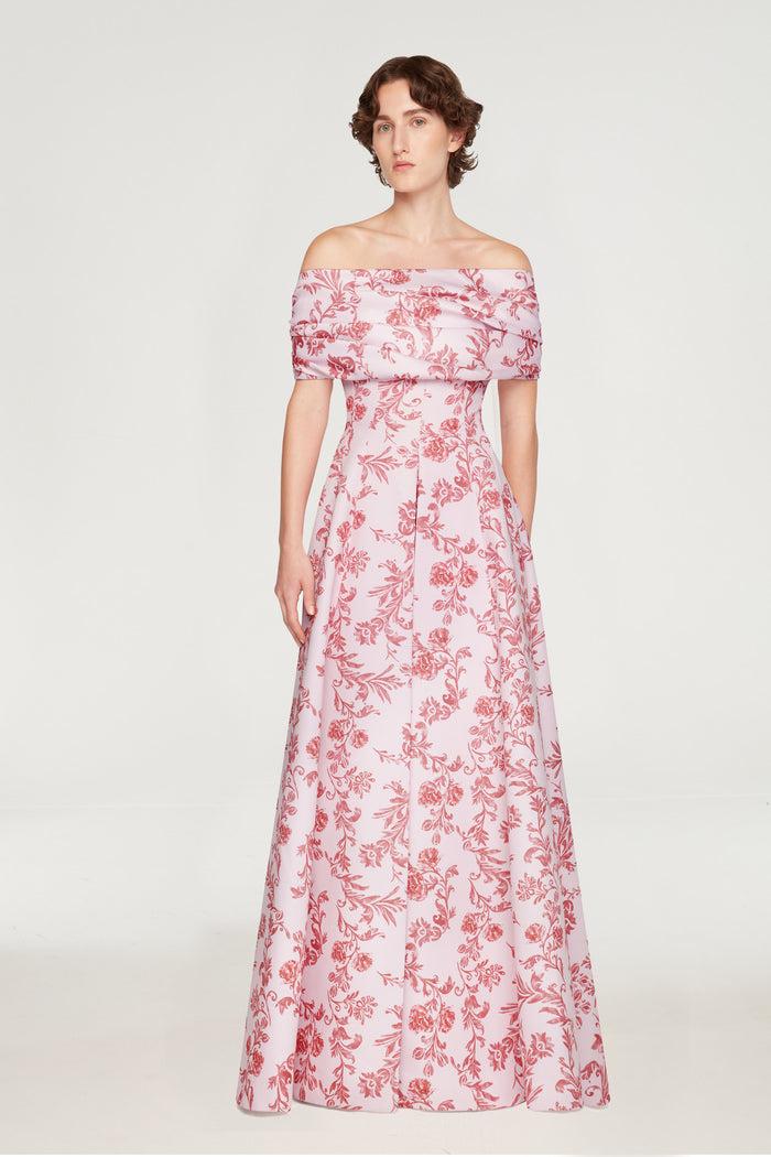 Emilia Wickstead Auclair Dress In Pink Floral Damask Taffeta Faille Dresses