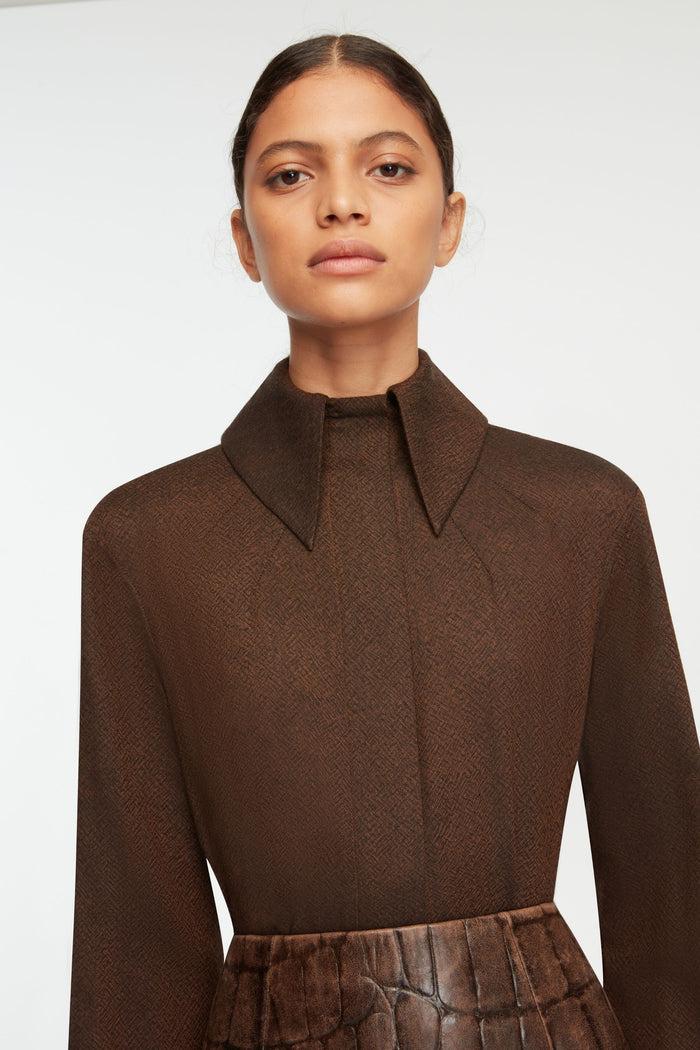 Emilia Wickstead Bergman Top In Cinnamon Twill Wool