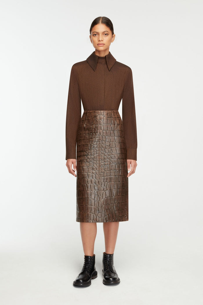 Emilia Wickstead Bergman Top In Cinnamon Twill Wool