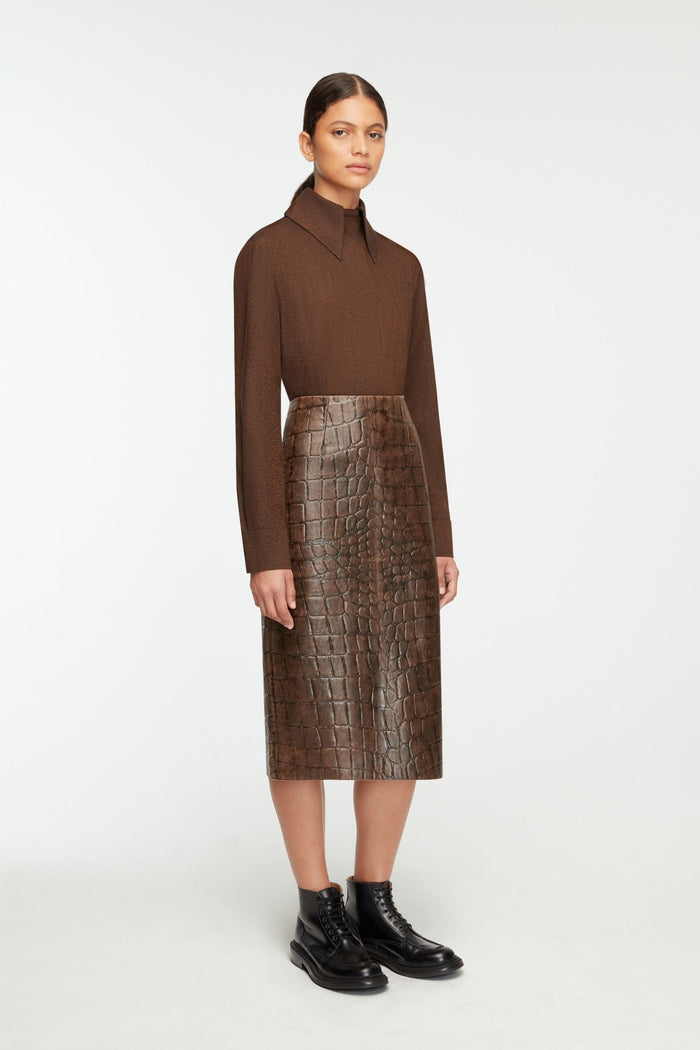 Emilia Wickstead Bergman Top In Cinnamon Twill Wool