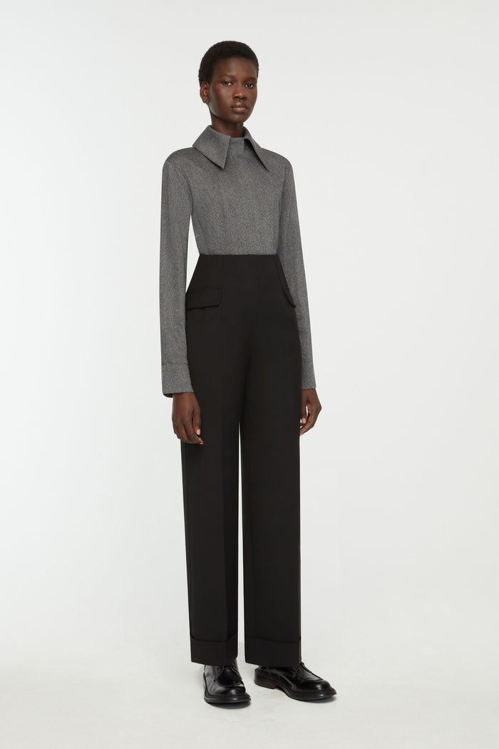 Emilia Wickstead Bergman Top In Steel Grey Twill Wool