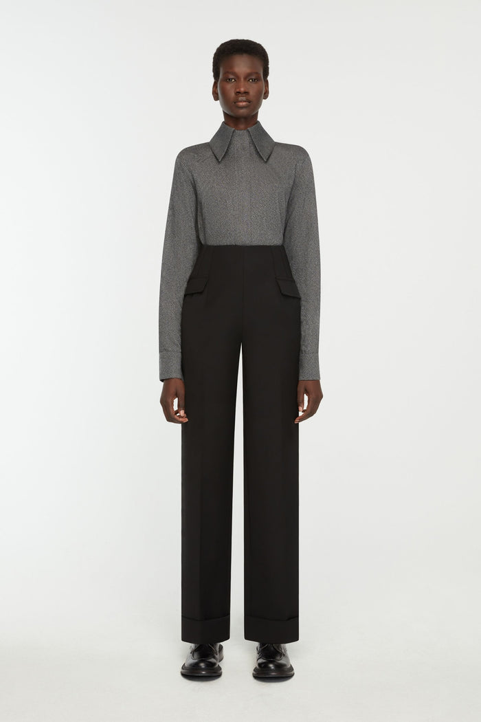 Emilia Wickstead Bergman Top In Steel Grey Twill Wool