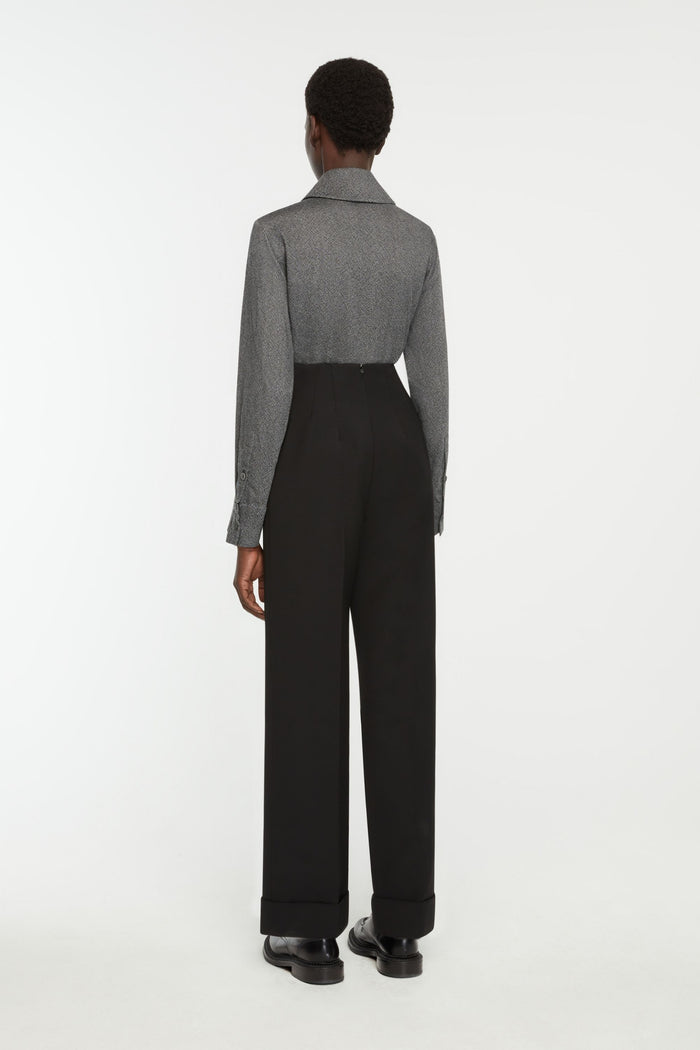 Emilia Wickstead Bergman Top In Steel Grey Twill Wool