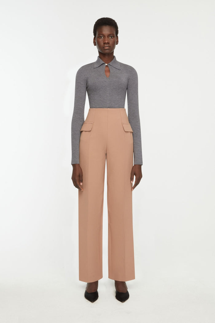 Emilia Wickstead Brissa Trousers In Camel Birdseye Suiting