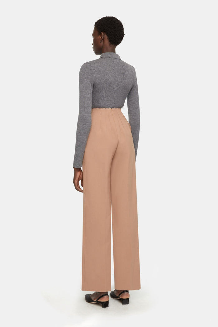 Emilia Wickstead Brissa Trousers In Camel Birdseye Suiting