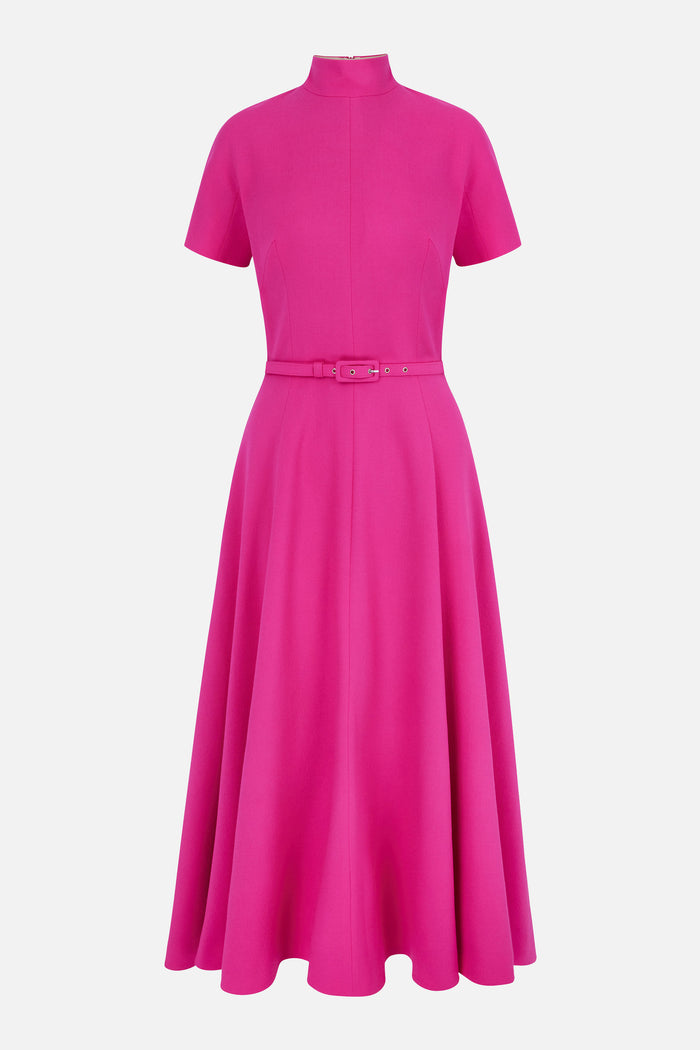 emilia wickstead Camilla Dress In Hot Neon Pink Single Wool Crepe