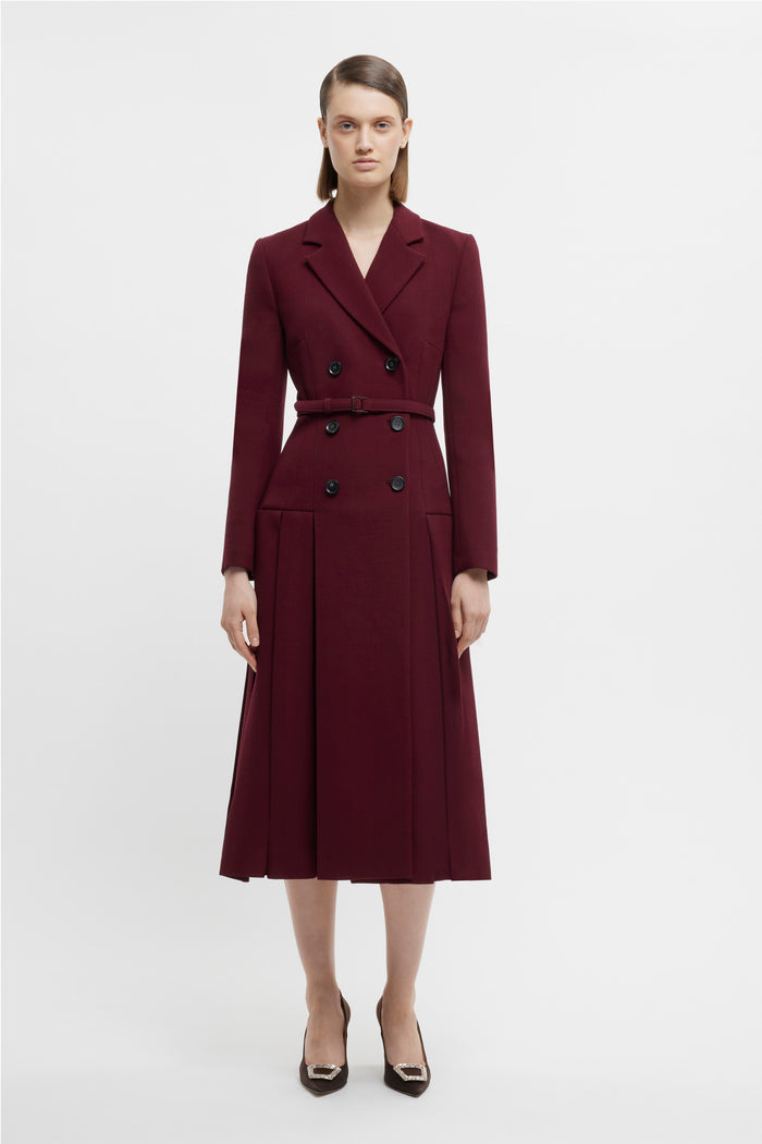 Emilia Wickstead Chaney Coat Dress In Burgundy Double Crepe