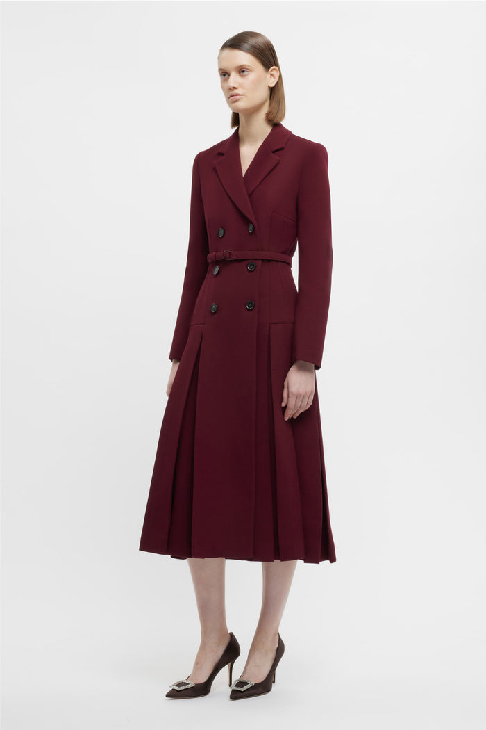 Emilia Wickstead Chaney Coat Dress In Burgundy Double Crepe