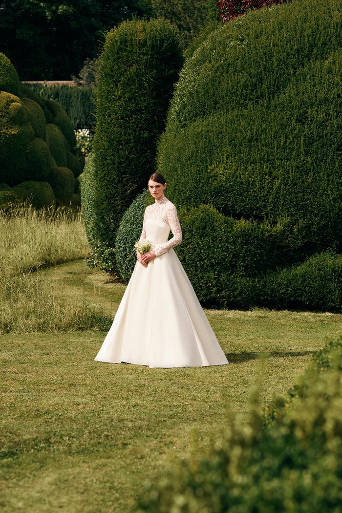 emilia wickstead Chantal Bridal Dress in Satin Doppio with Lace Wedding Dress