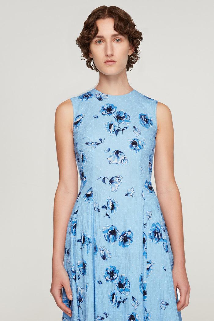 Emilia Wickstead Chelsea Dress In Blue Poppies On Baby Blue Bibione Cotton Dresses