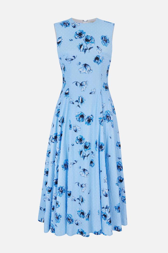 emilia wickstead Chelsea Dress In Blue Poppies On Baby Blue Bibione Cotton Dresses