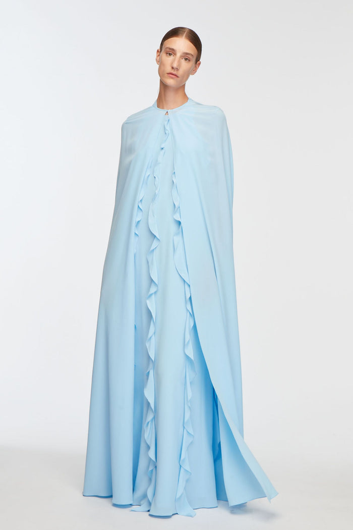 Emilia Wickstead Clarette Cape In Baby Blue Silk Crepe De Chine
