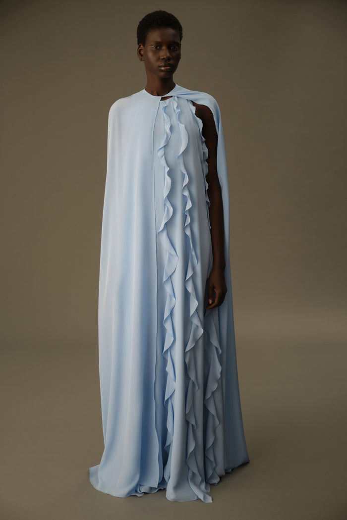 Emilia Wickstead Clarette Cape In Baby Blue Silk Crepe De Chine
