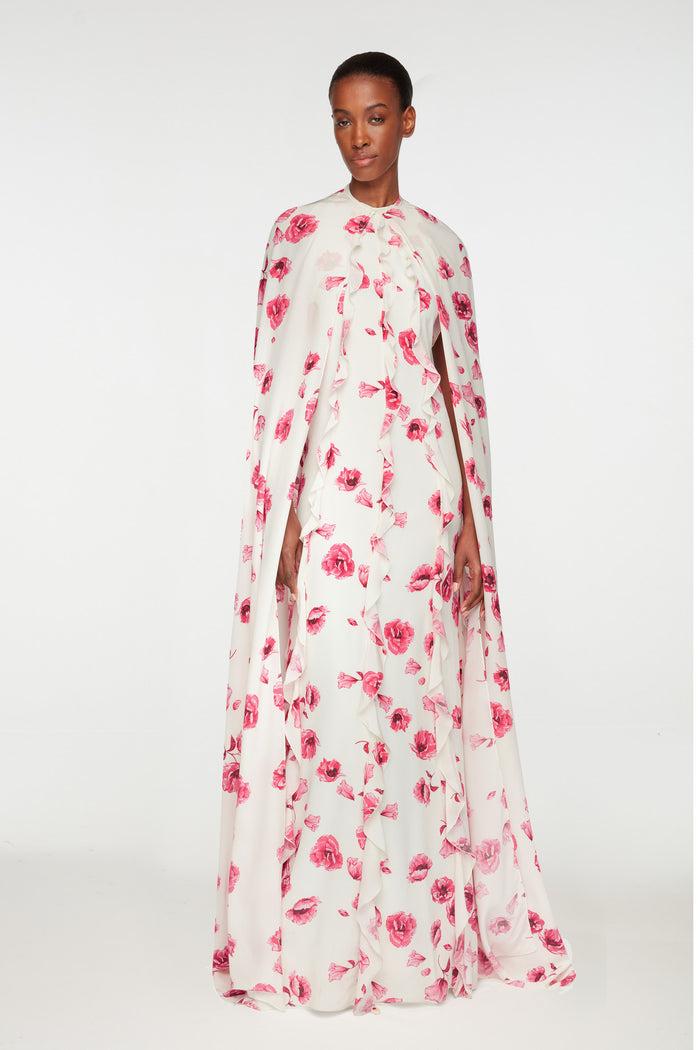 Emilia Wickstead Clarette Cape In Pink Poppies Silk Crepe De Chine