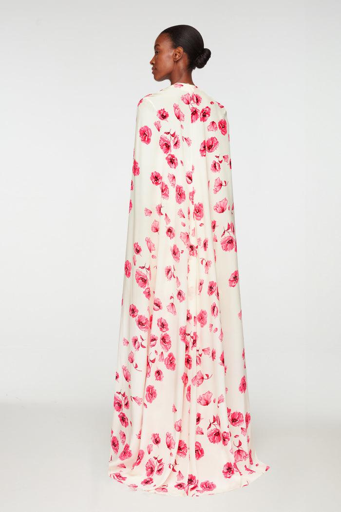 Emilia Wickstead Clarette Cape In Pink Poppies Silk Crepe De Chine