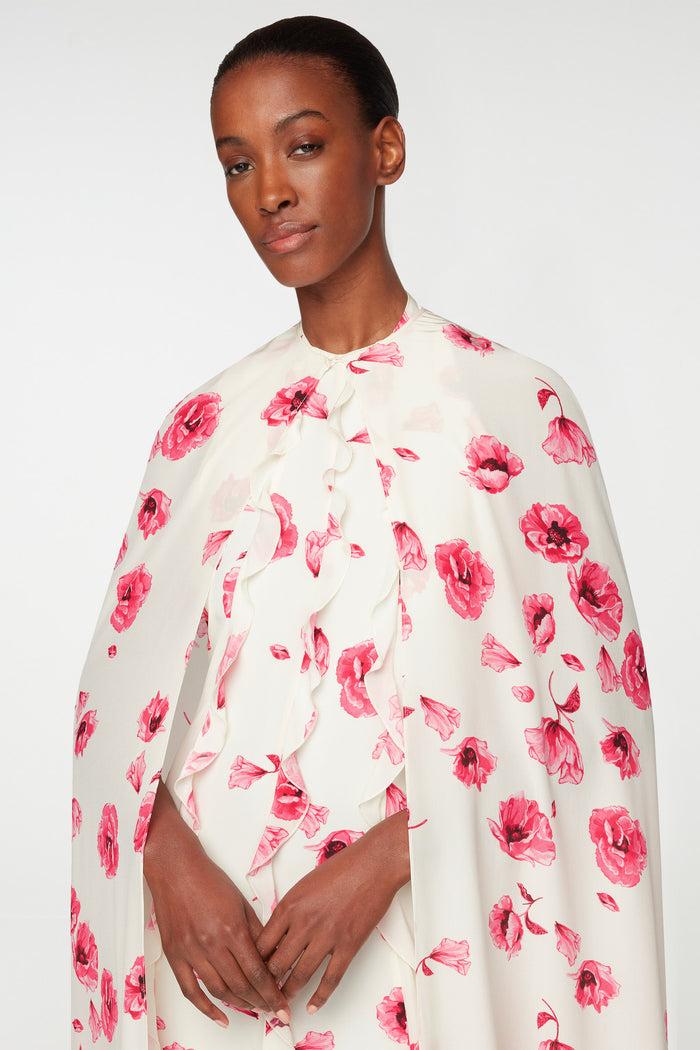 Emilia Wickstead Clarette Cape In Pink Poppies Silk Crepe De Chine