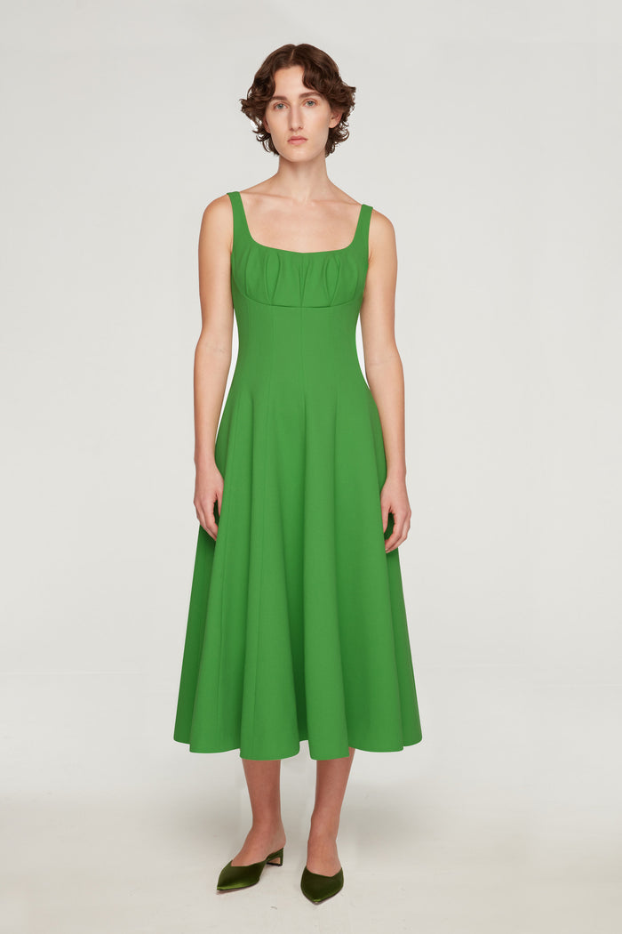 Emilia Wickstead Collins Dress In Fresh Green Single Wool Crepe
