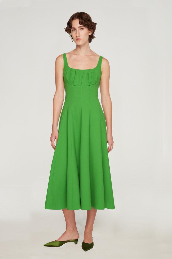 Emilia Wickstead Collins Dress In Fresh Green Single Wool Crepe