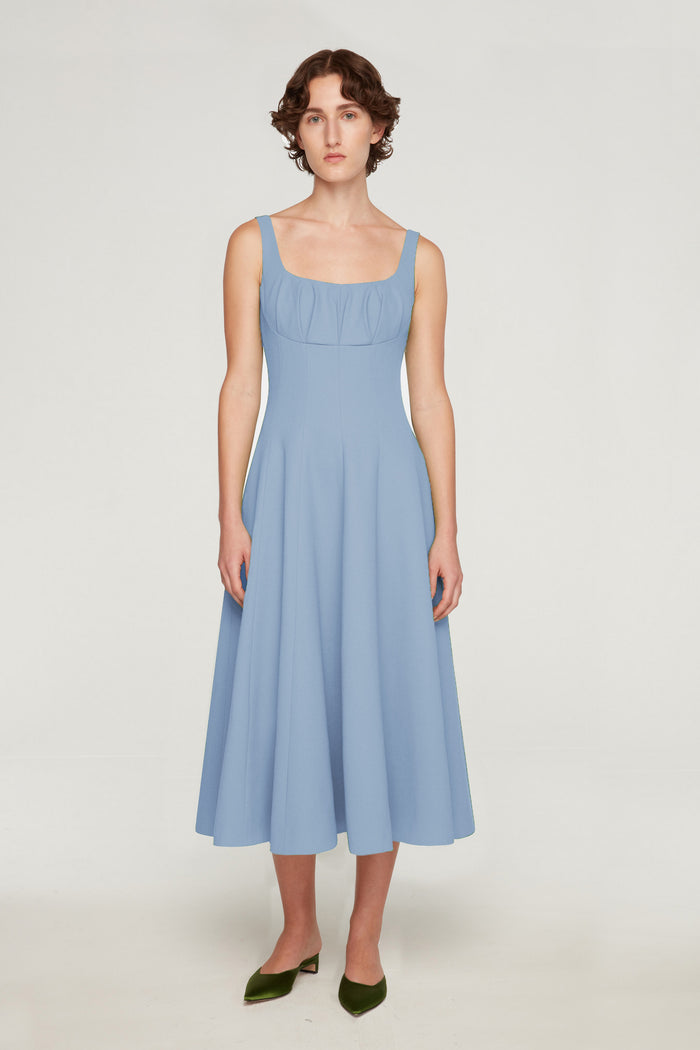 Emilia Wickstead Collins Dress In Sky Blue Single Wool Crepe