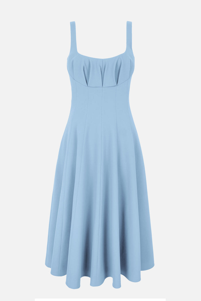 emilia wickstead Collins Dress In Sky Blue Single Wool Crepe