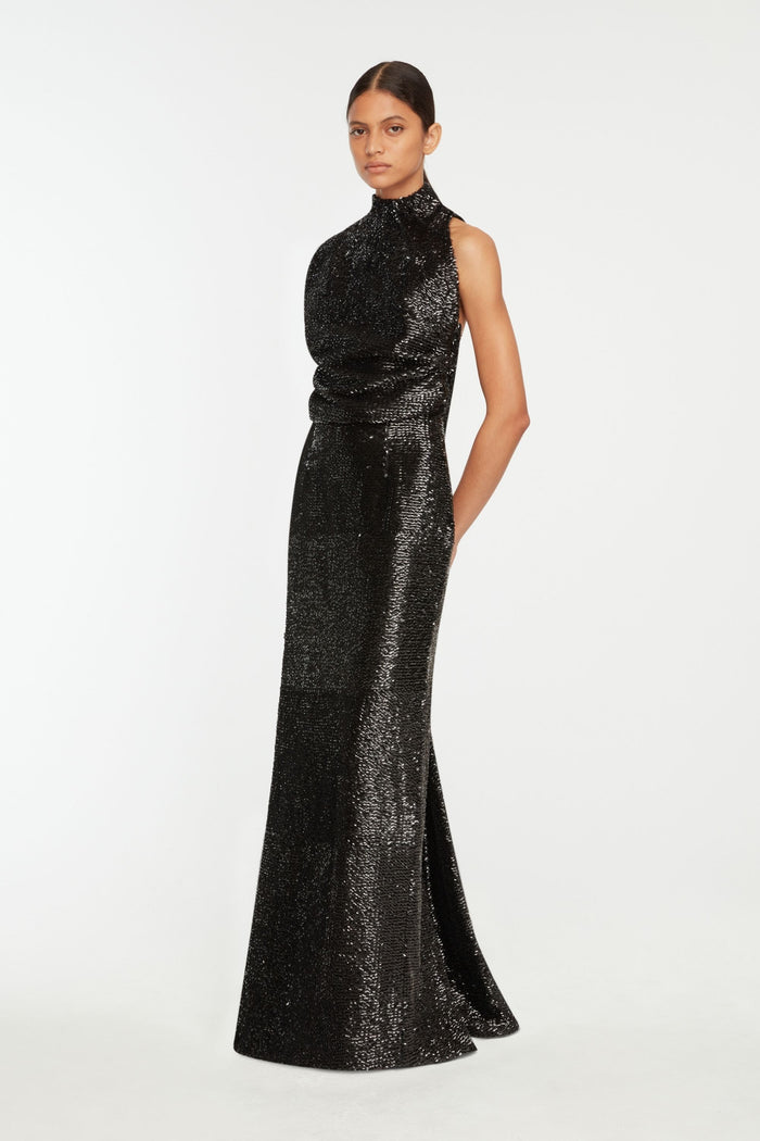 Emilia Wickstead Conlan Dress In Black Textured Sequin