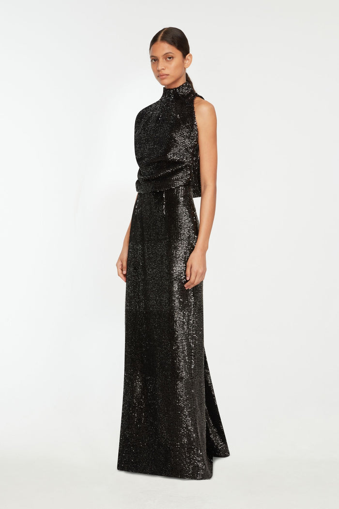 Emilia Wickstead Conlan Dress In Black Textured Sequin