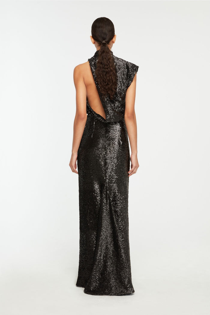 Emilia Wickstead Conlan Dress In Black Textured Sequin