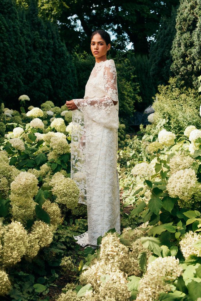 emilia wickstead Cornelia Bridal Scarf in Ivory Embroidered Lace Accessories