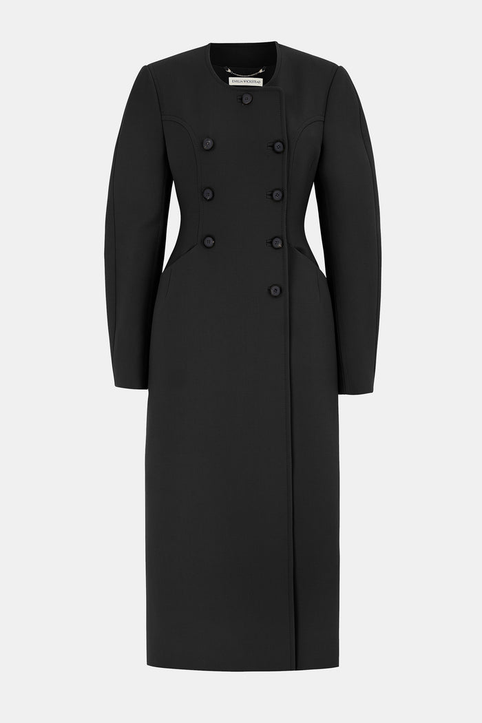 emilia wickstead Dalvana Coat In Black Birdseye Suiting