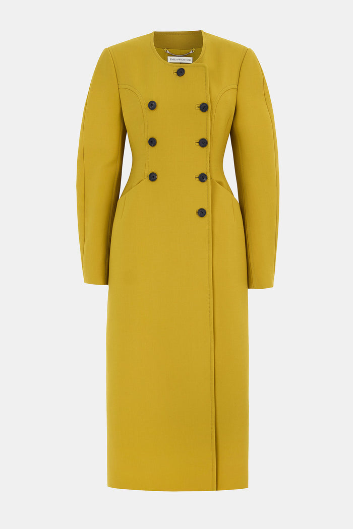 emilia wickstead Dalvana Coat In Chartreuse Birdseye Suiting