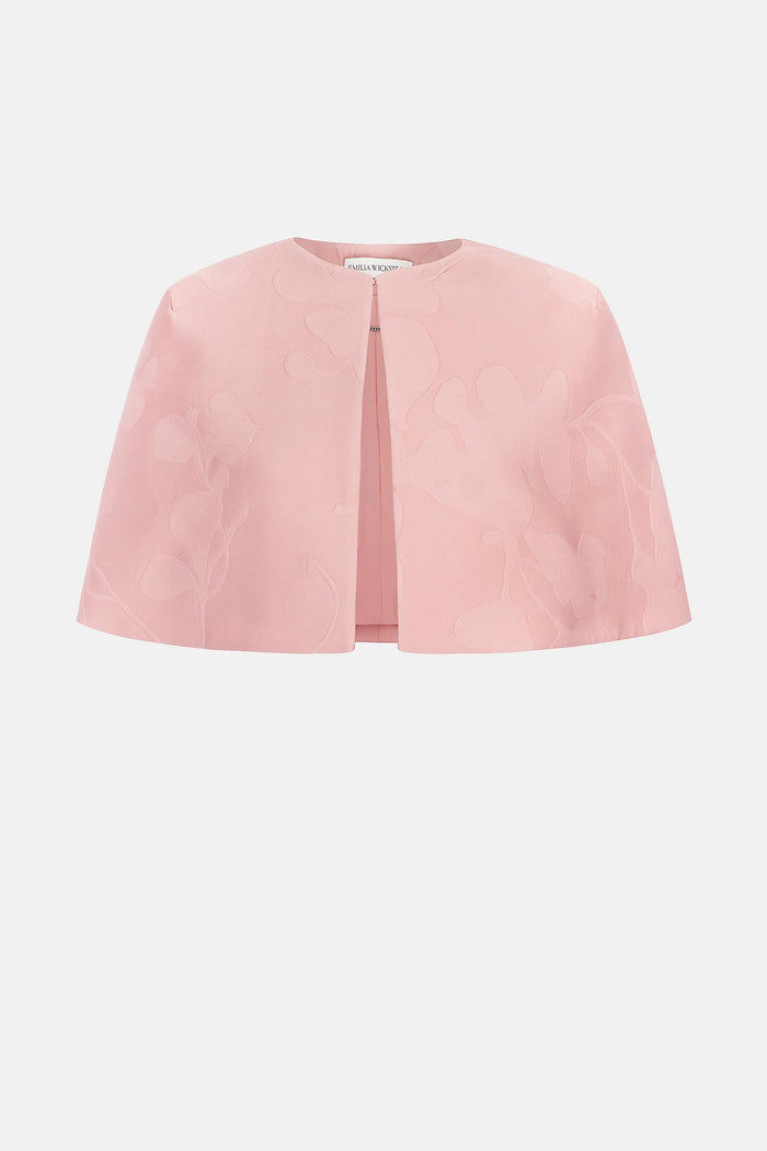 emilia wickstead Domie Cape In Pink Embossed Cloque Coats u0026 Jackets