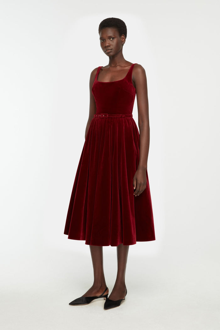 Emilia Wickstead Eagle Dress In Burgundy Wind Velvet