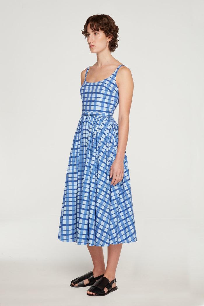 Emilia Wickstead Eglantine Dress In Blue Painted Gingham Cotton Poplin Dresses