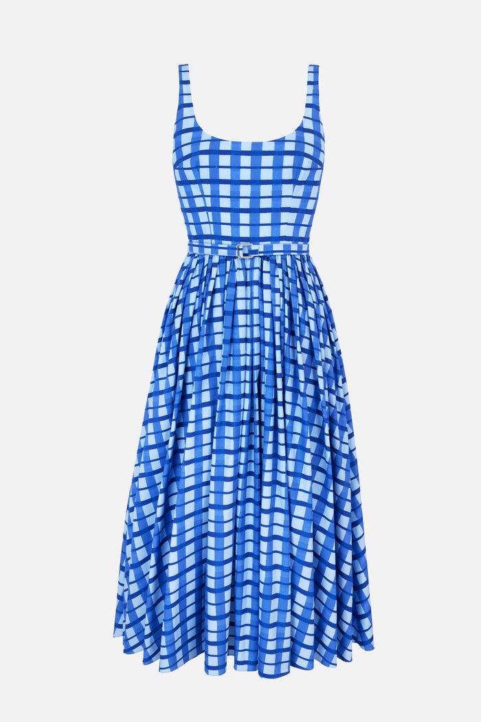 emilia wickstead Eglantine Dress In Blue Painted Gingham Cotton Poplin Dresses