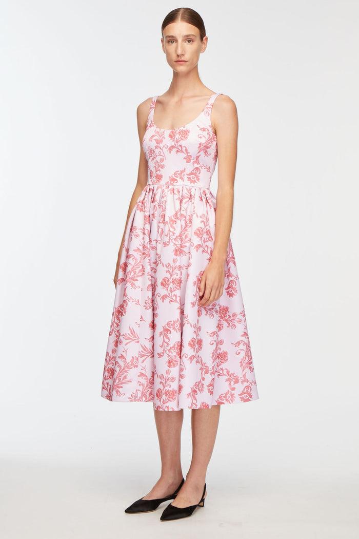 emilia Wickstead Eglantine Dress In Pink Floral Damask Taffeta Faille