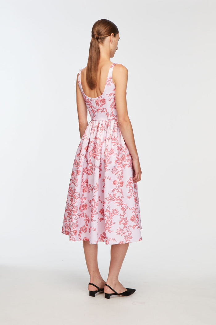 emilia Wickstead Eglantine Dress In Pink Floral Damask Taffeta Faille